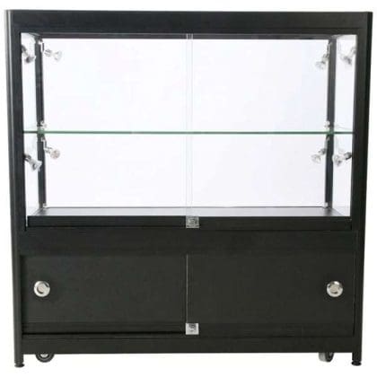 LED udstillingsmontre sort 90x90x45 cm med underskab
