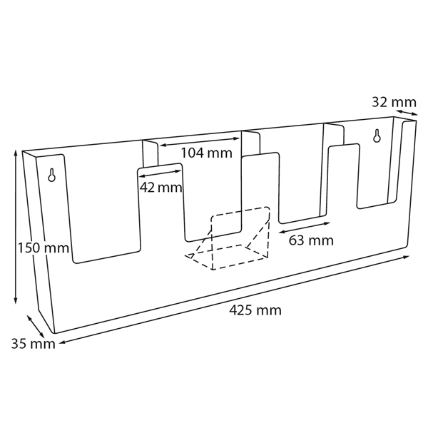 Brochureholder væg/bord 4 rum M65 højformat / 4W104 - Billede 2