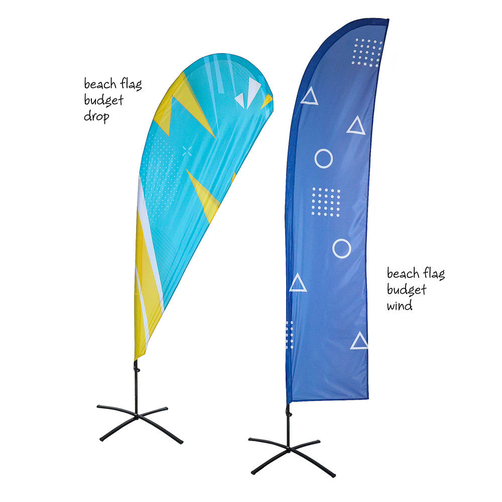 Beach Flag Budget Wind og Drop med glasfiber stang 