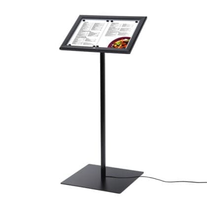 Fritstående menu opslagsskab sort med LED 2xA4