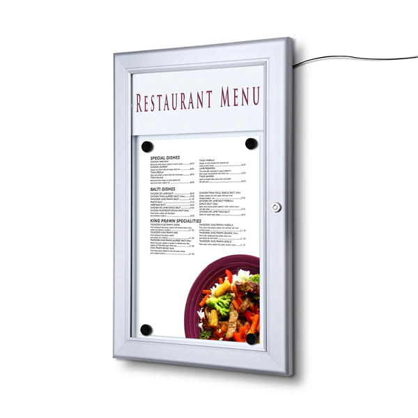 Udendørs LED menu opslagsskab med magnettavle 1xA4