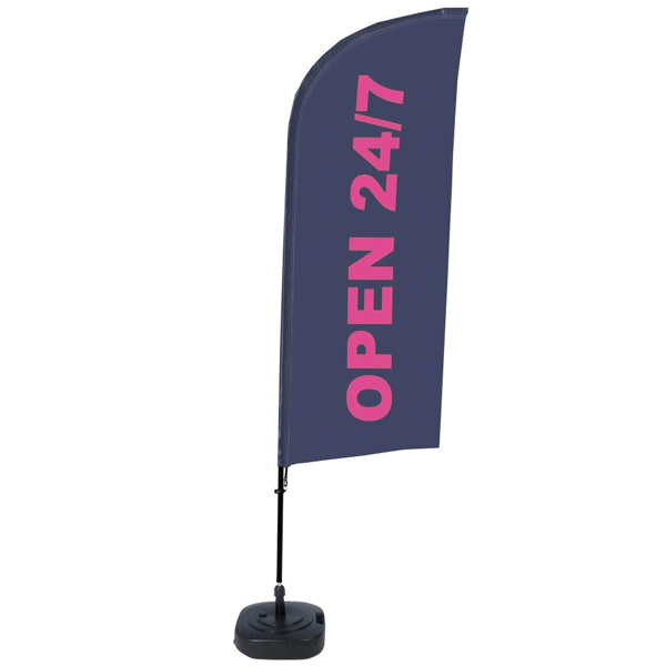 BeachFlag komplet med print - OPEN 24/7 - 89x240 cm