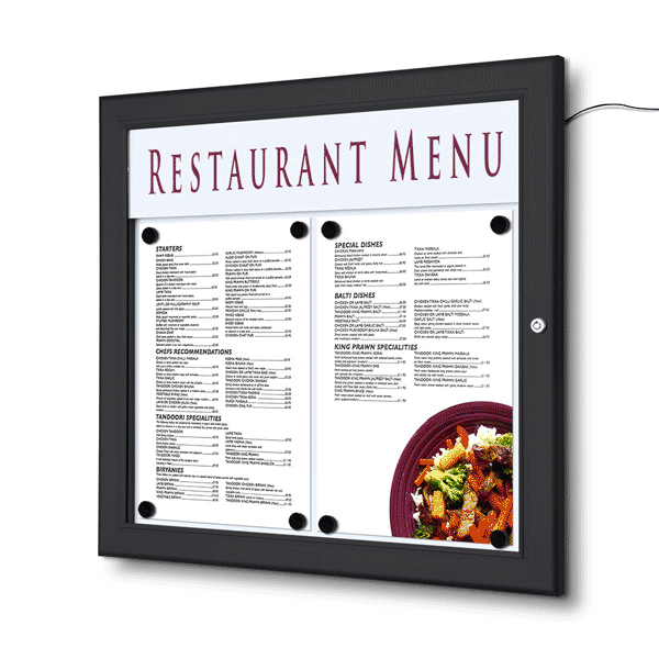 Udendørs menu opslagsskab med magnettavle og LED 