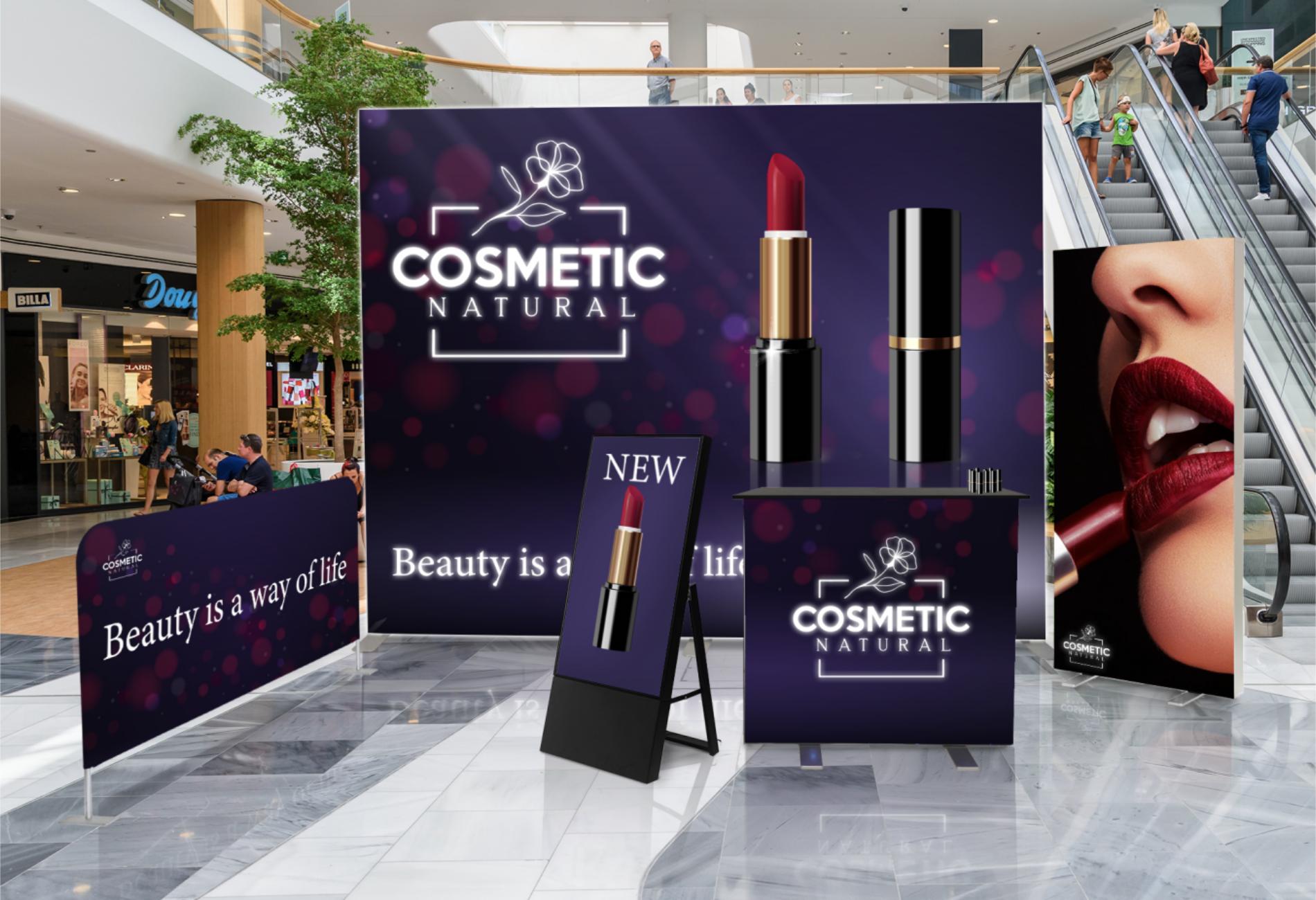 Digital skiltning: udstilling af makeup-produkter i et indkøbscenter